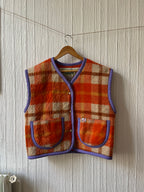 Veste sans manches oversize laine carreaux - Pièce unique