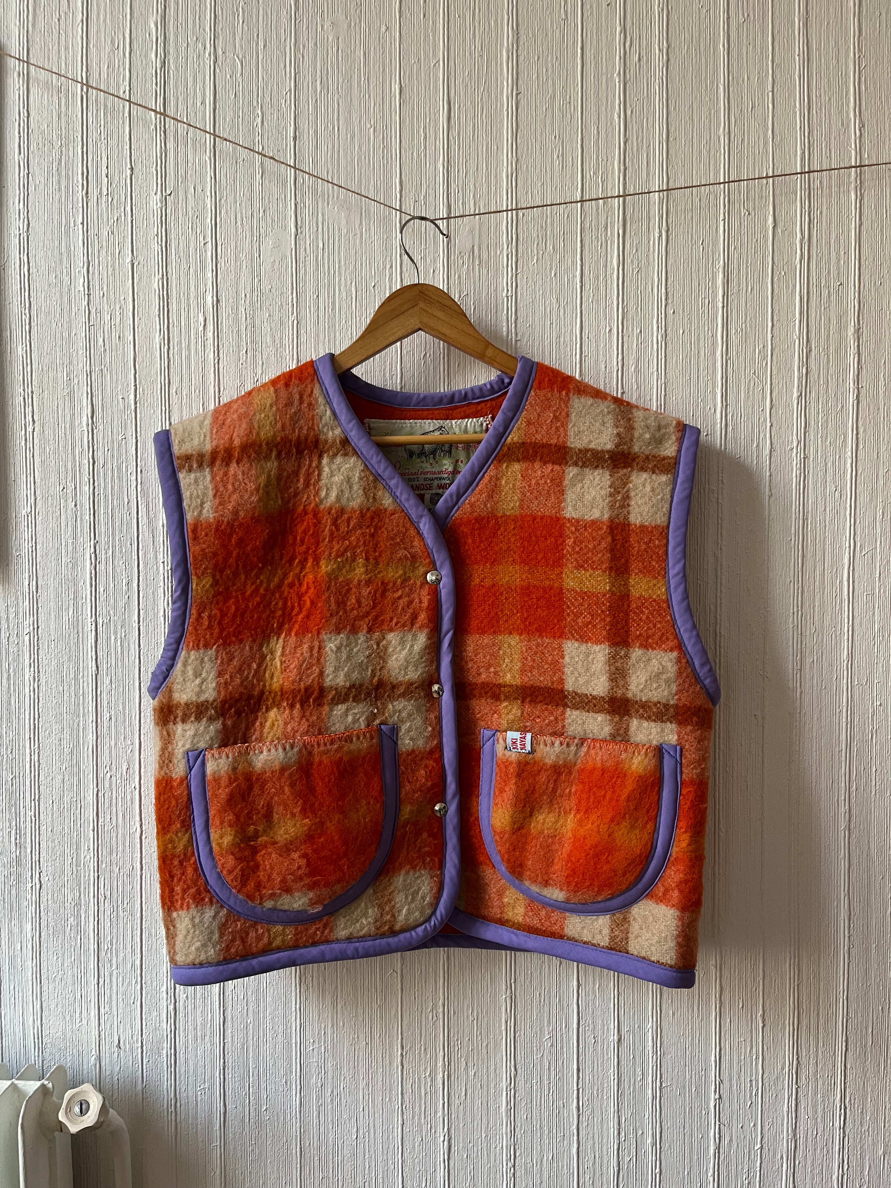 Veste sans manches oversize laine carreaux - Pièce unique