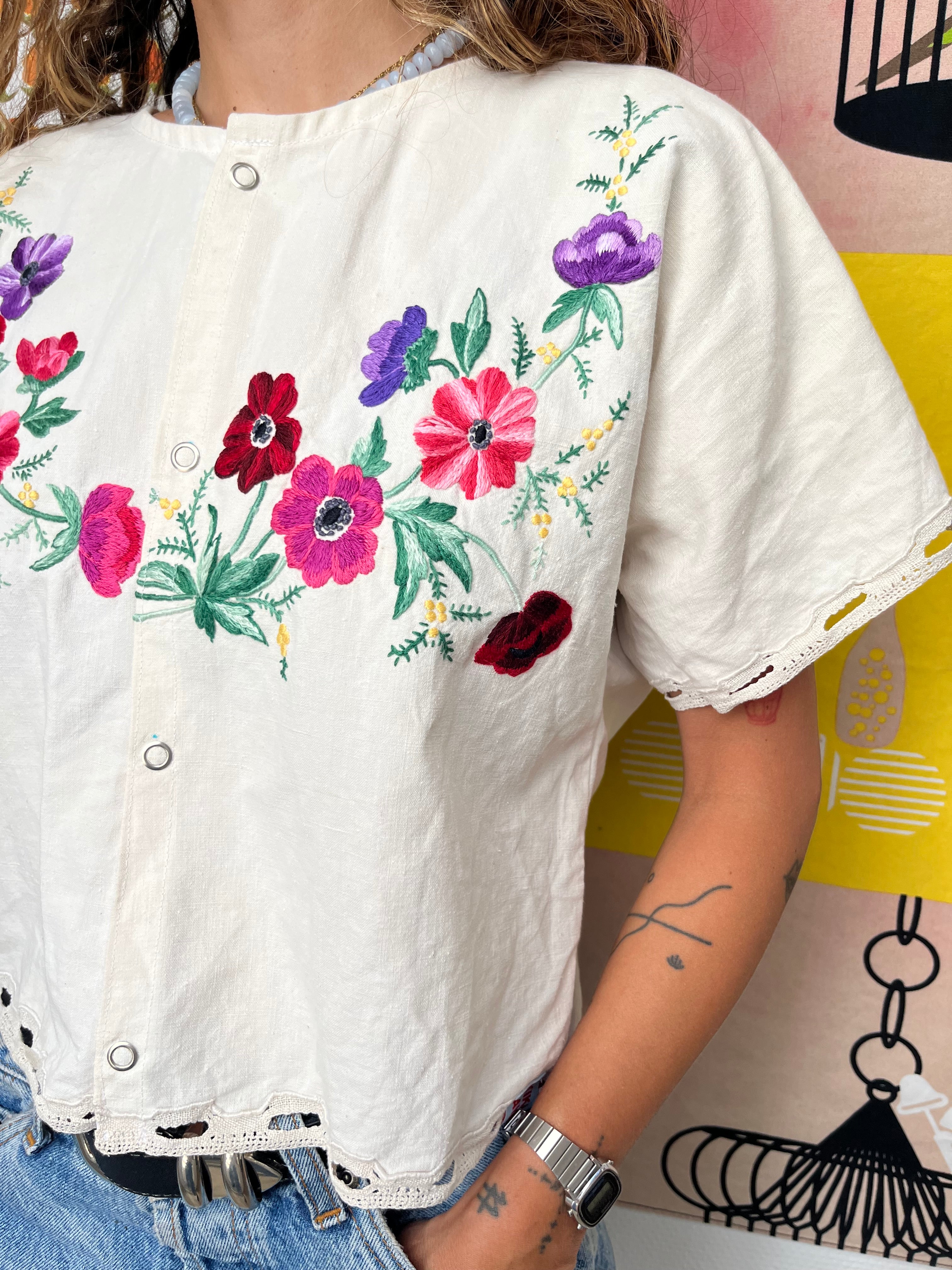 Blouse lin brodé - Pièce unique