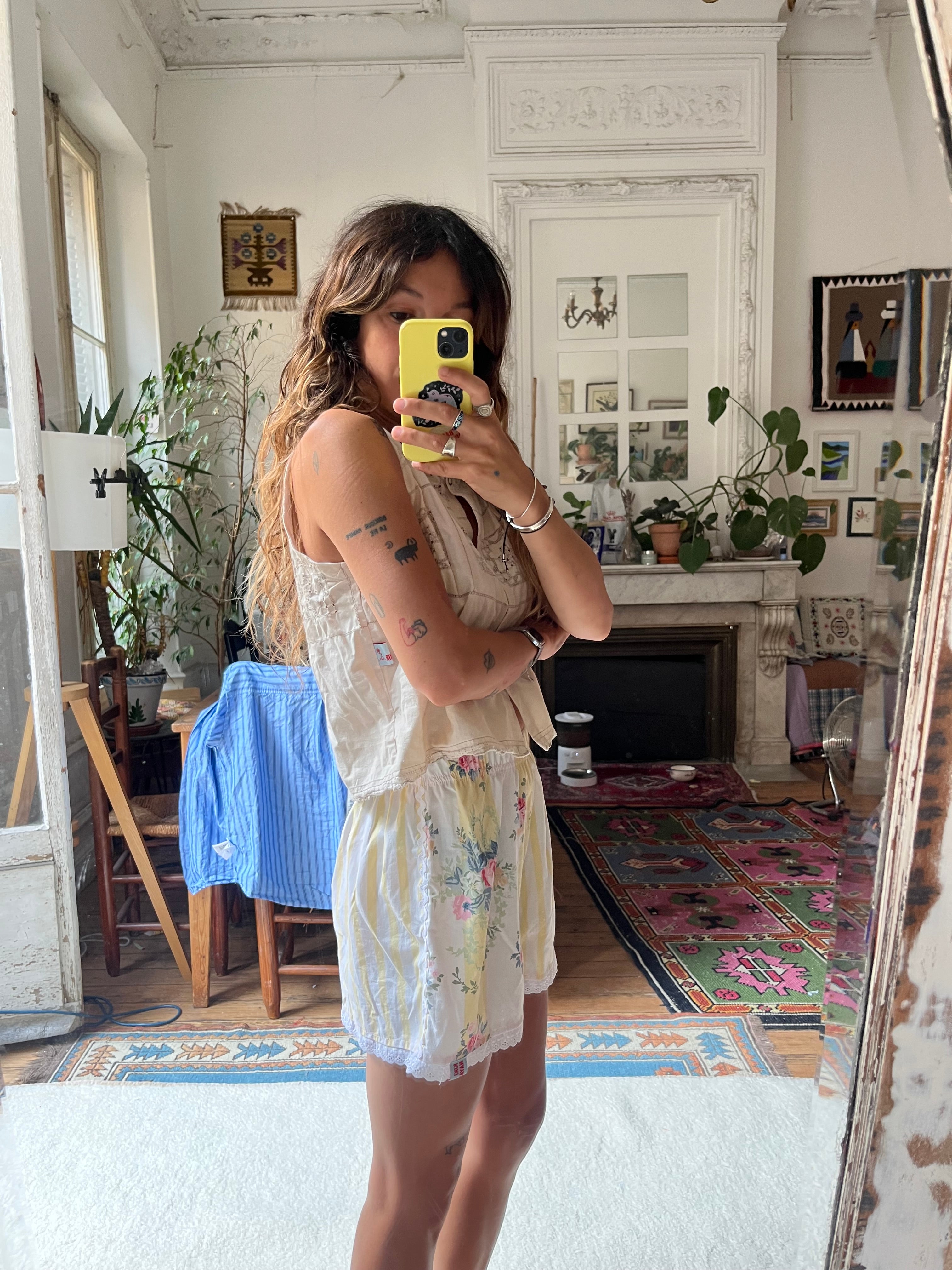 Mini Short rayures fleurs  – Pièce Unique