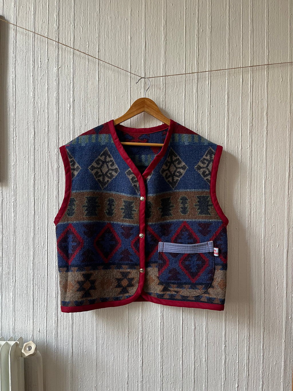 Veste sans manches oversize laine motifs aztèques - Pièce unique