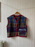 Veste sans manches oversize laine motifs aztèques - Pièce unique