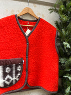 Veste sans manches laine rouge et marron - Pièce unique