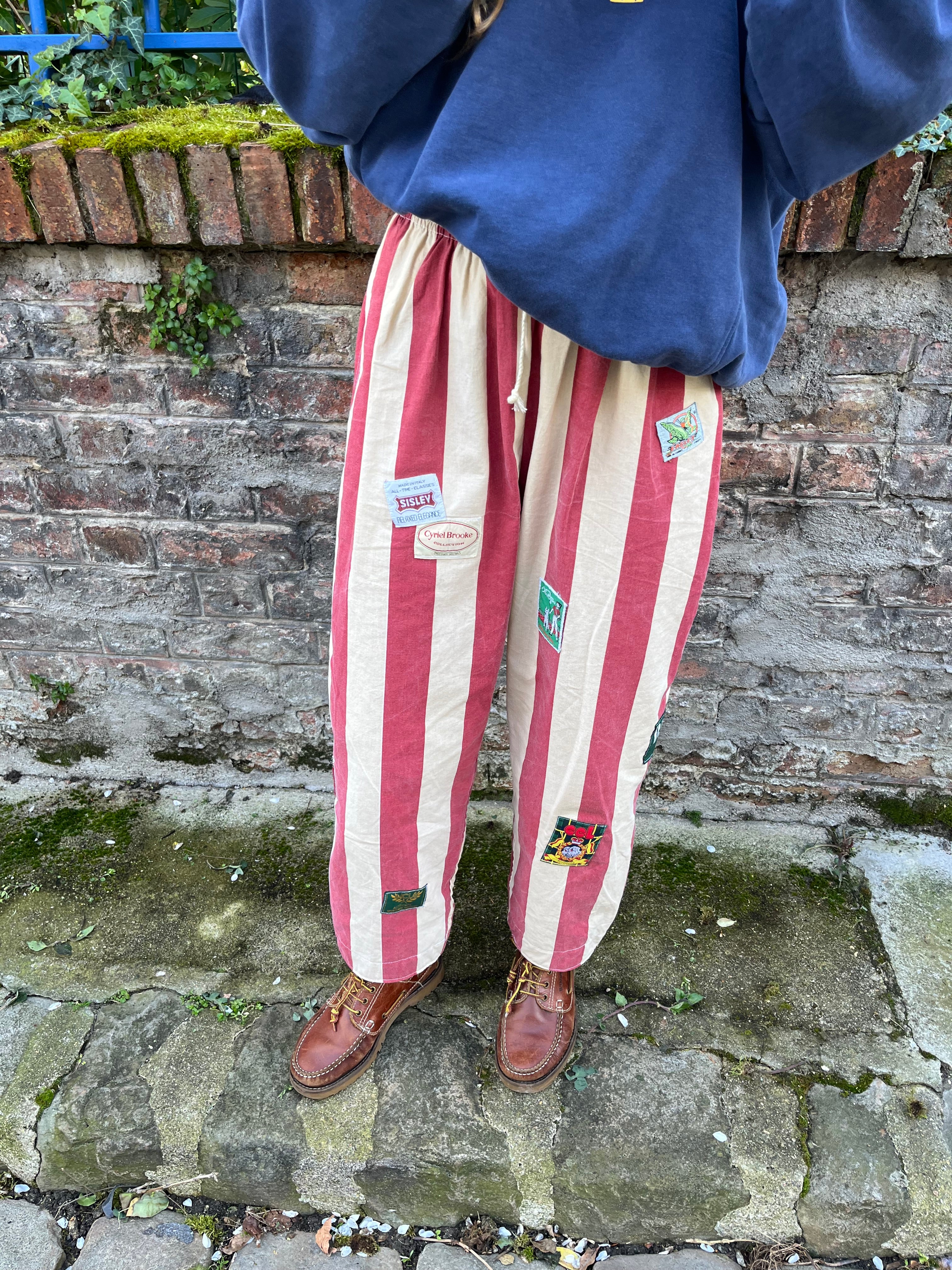 Pantalon barrel rayures patch