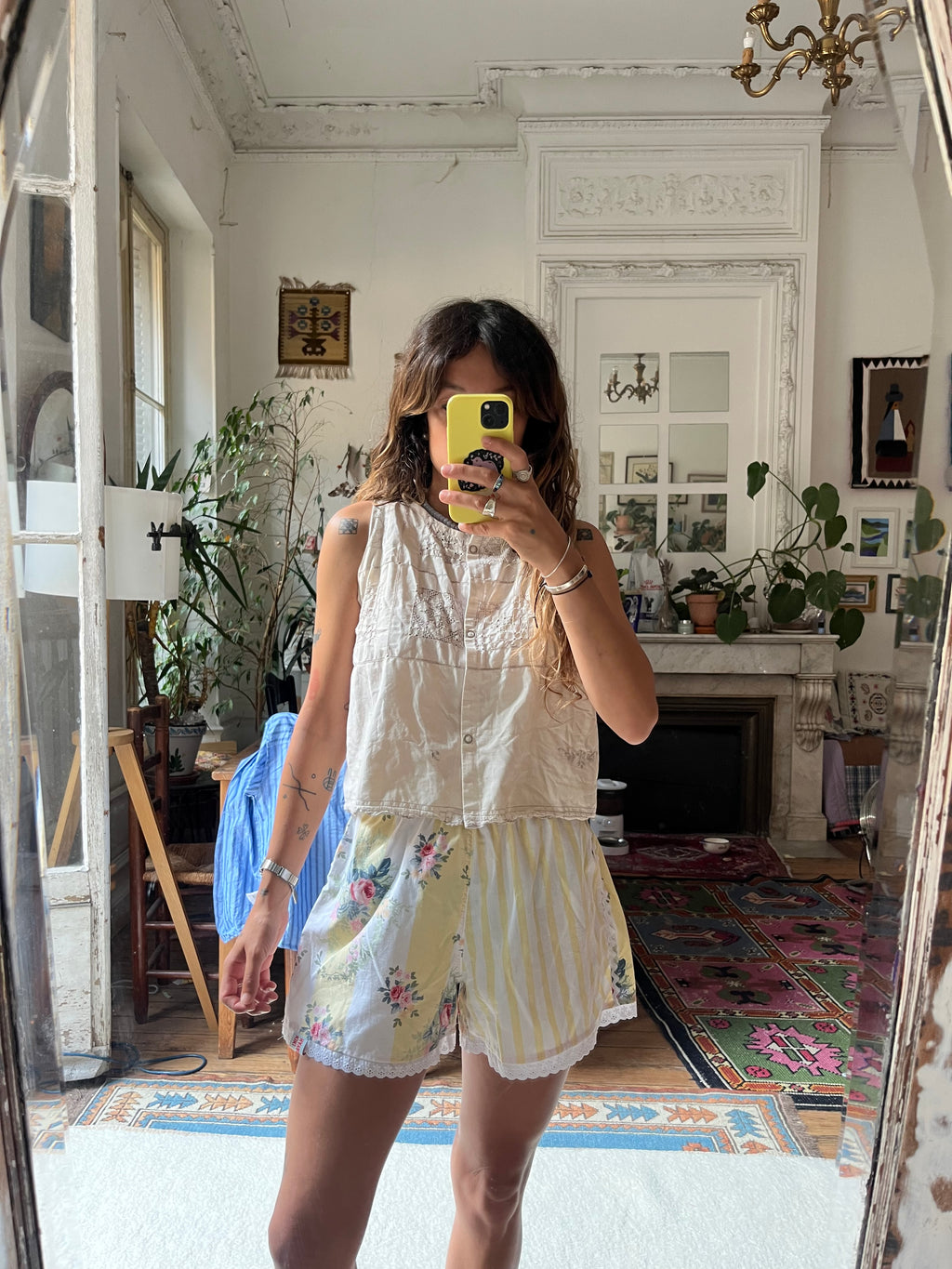 Mini Short rayures fleurs  – Pièce Unique