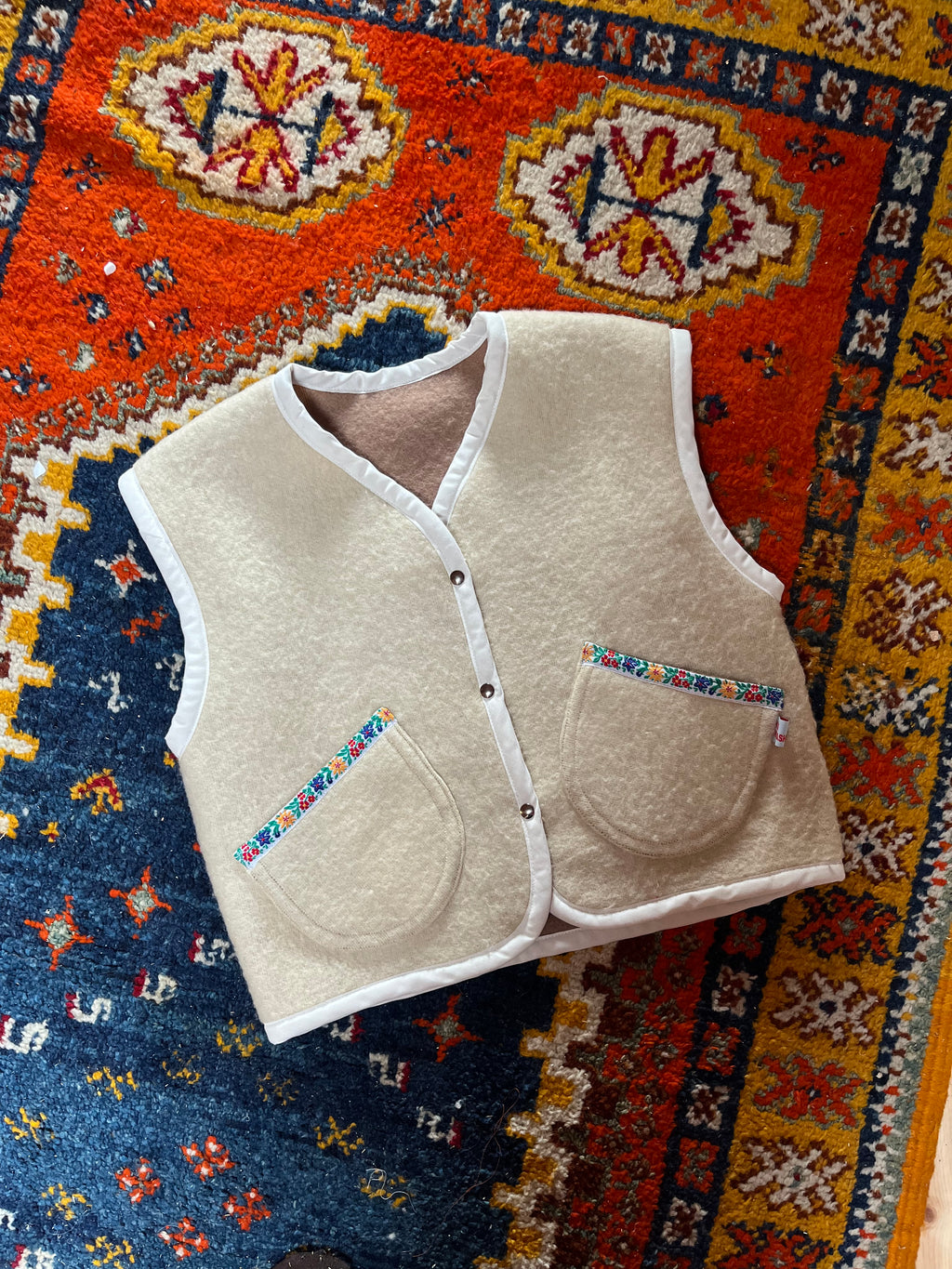 Veste sans manches oversize laine crème- Pièce unique