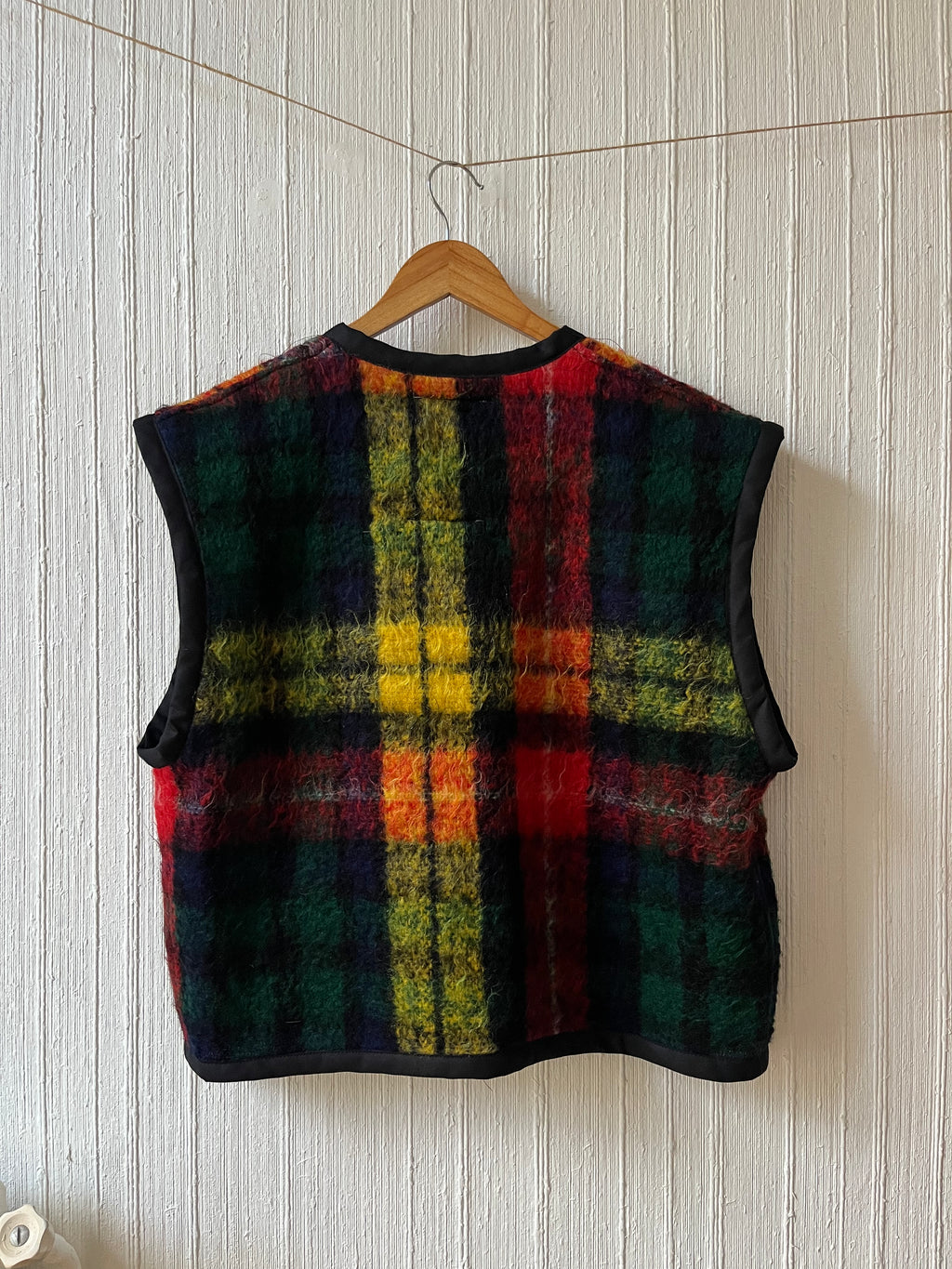 Veste sans manches oversize mohair carreaux- Pièce unique