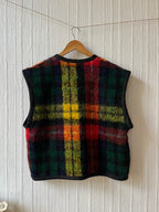 Veste sans manches oversize mohair carreaux- Pièce unique