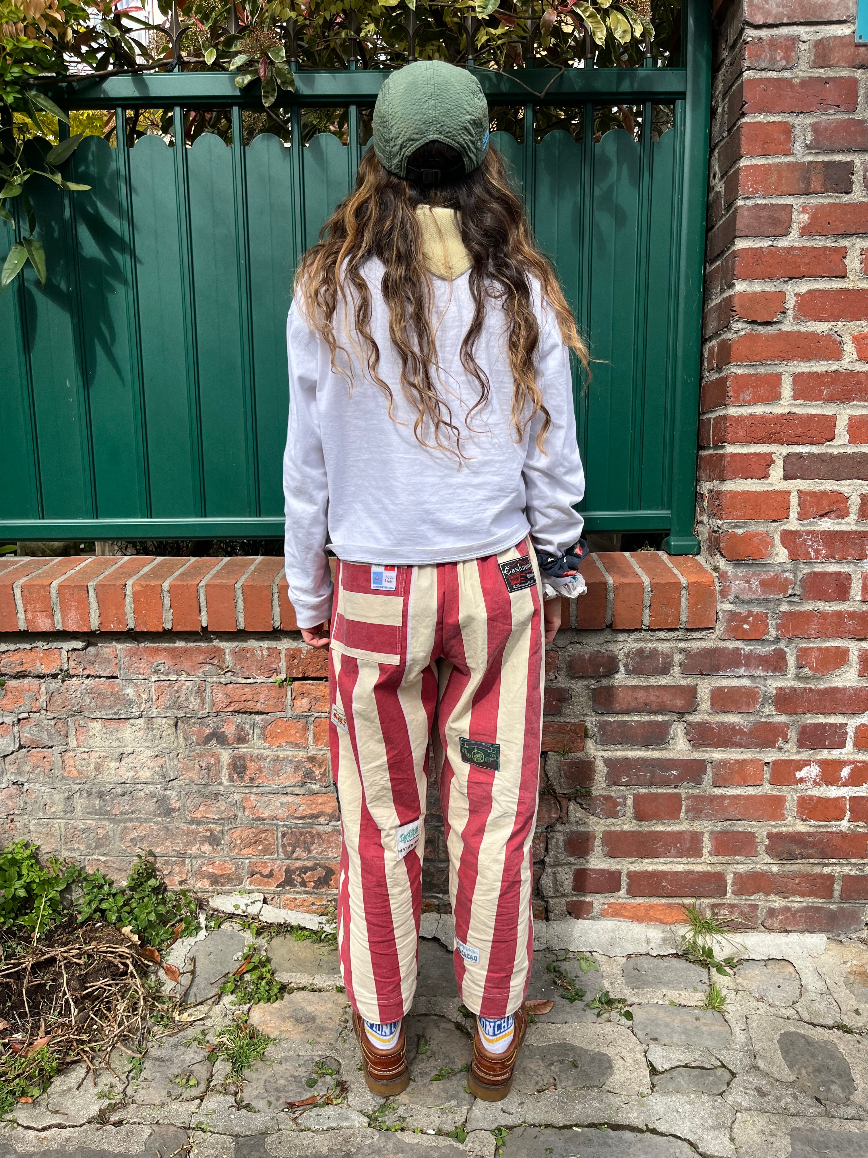 Pantalon barrel rayures patch