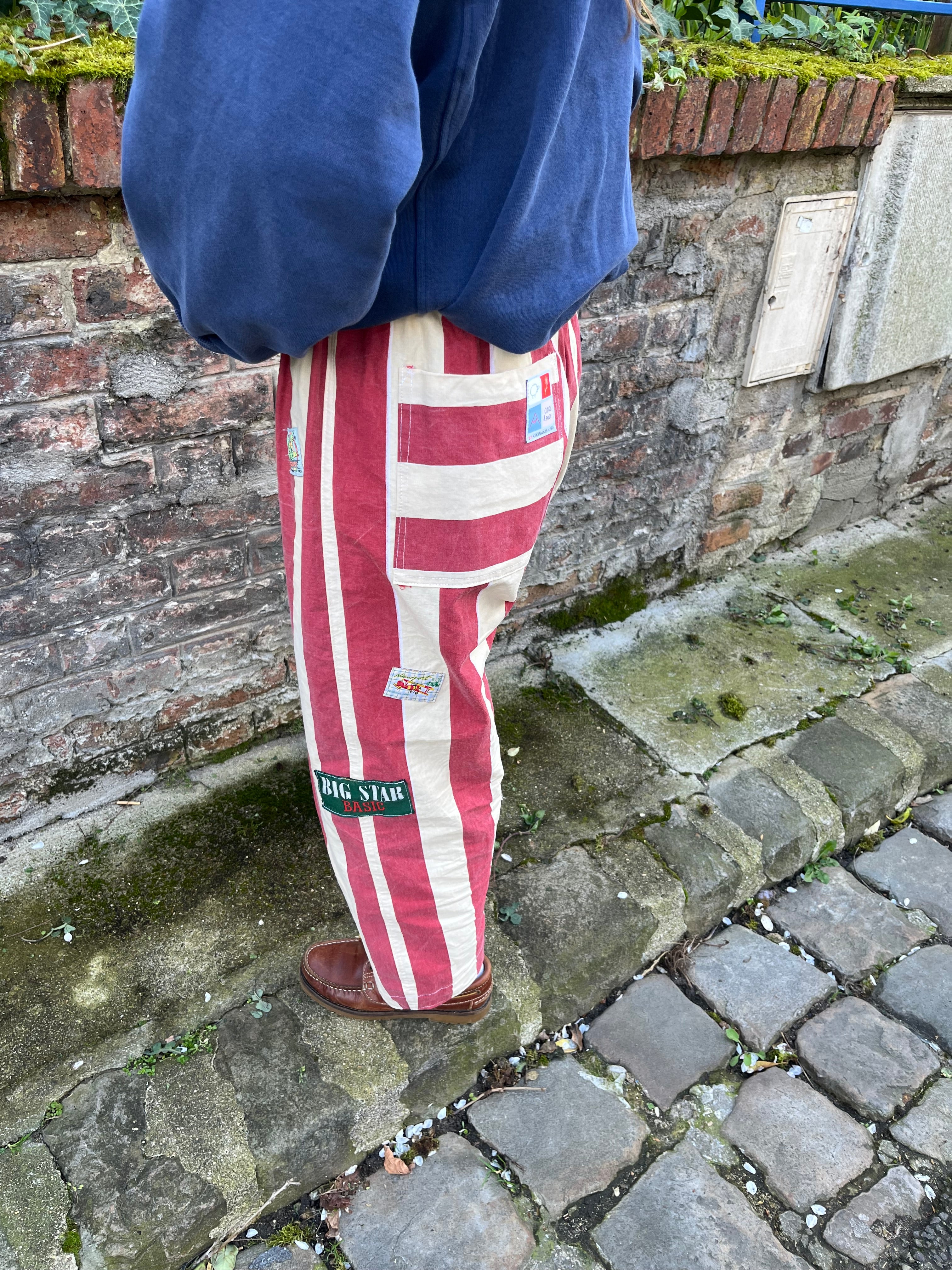 Pantalon barrel rayures patch