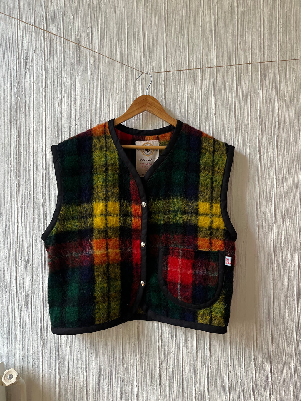 Veste sans manches oversize mohair carreaux- Pièce unique
