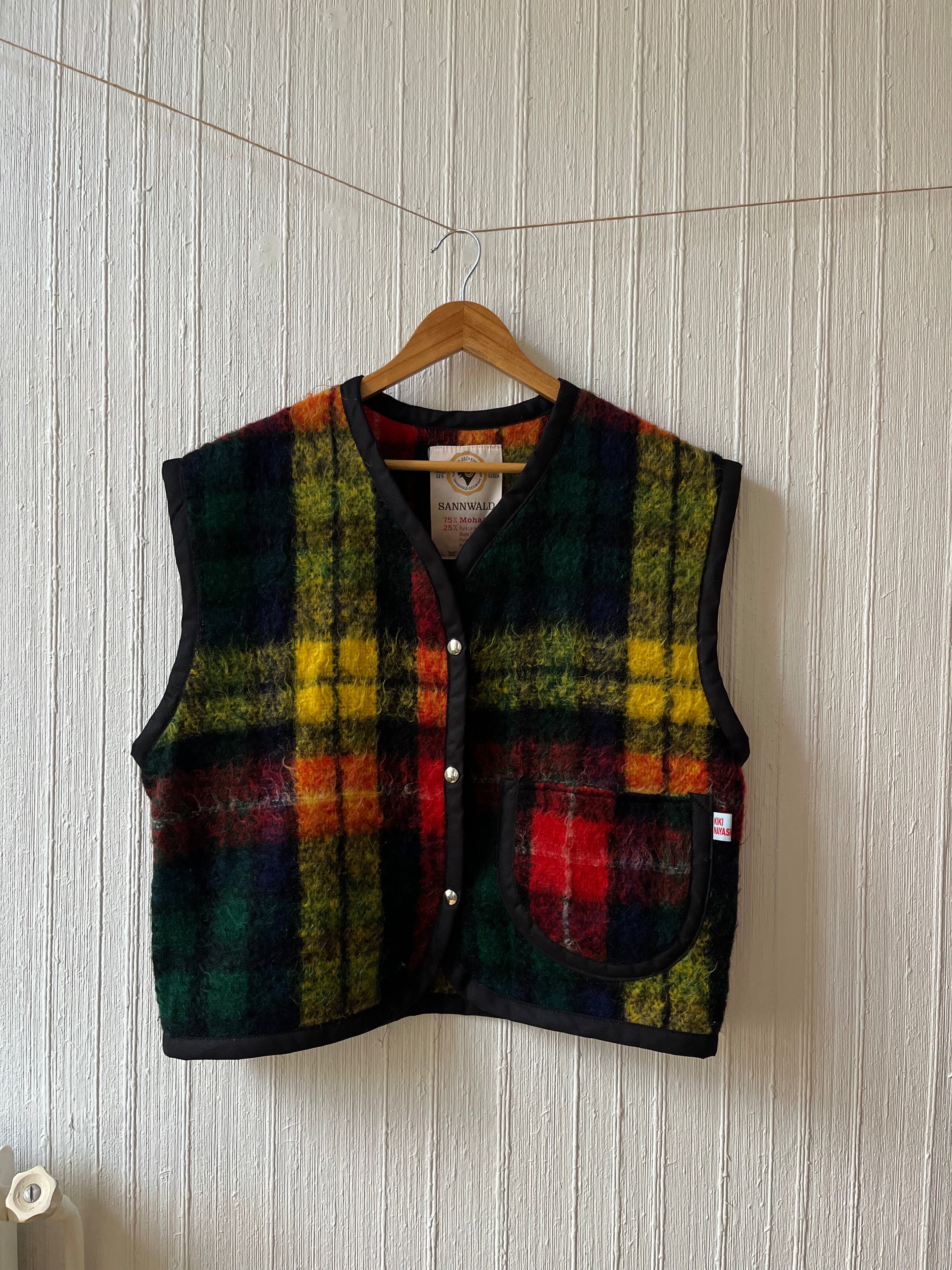 Veste sans manches oversize mohair carreaux- Pièce unique
